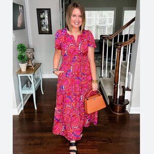 Sugarlips Avara Silvia Tiered Cotton Maxi Dress Size M With Tailored Buttons